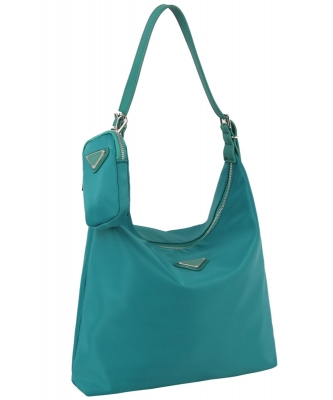 Nylon Triangle Plaque 2-in-1 Shoulder Bag MEV-0013-M TEAL